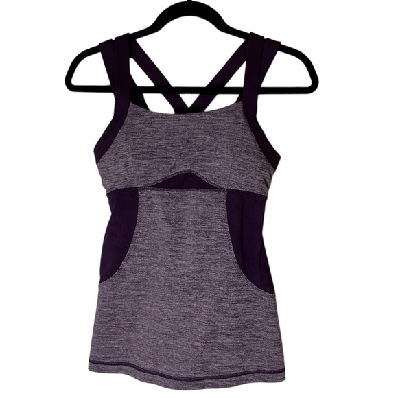 Lululemon Chaturanga Tank-Heathered Concord Grape Athletic Tank with Mesh- Size8 - Picture 8 of 15